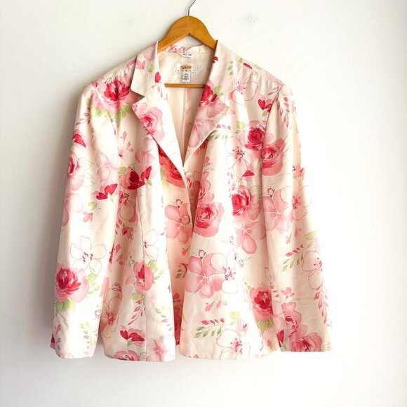 Talbots Floral SILK White Pink Blazer 22W PLUS SIZE - Picture 1 of 7